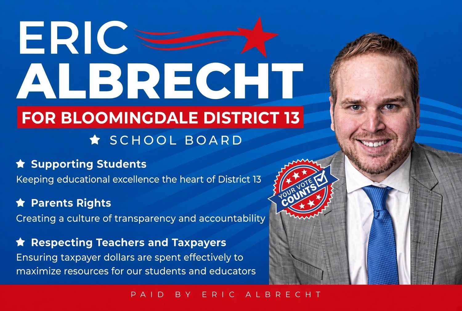 Eric Albrecht campaign flyer outlining priorities